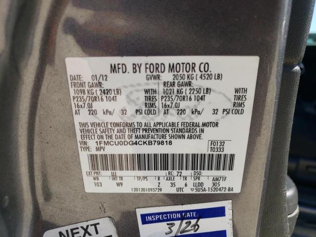 2012 Ford Escape Xlt VIN: 1FMCU0DG4CKB79818 Lot: 49226354