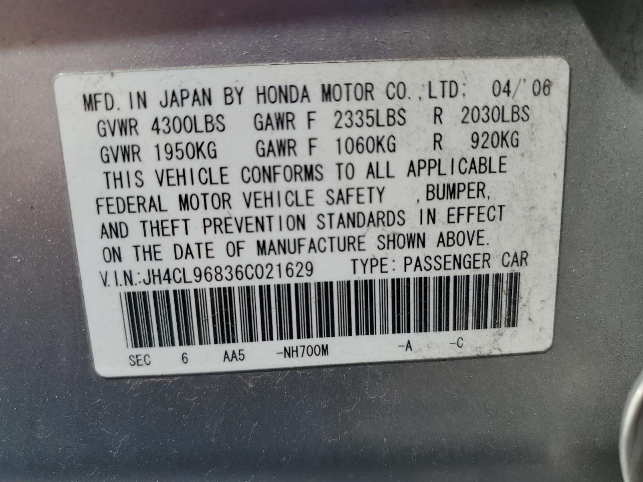 JH4CL96836C021629 2006 Acura Tsx