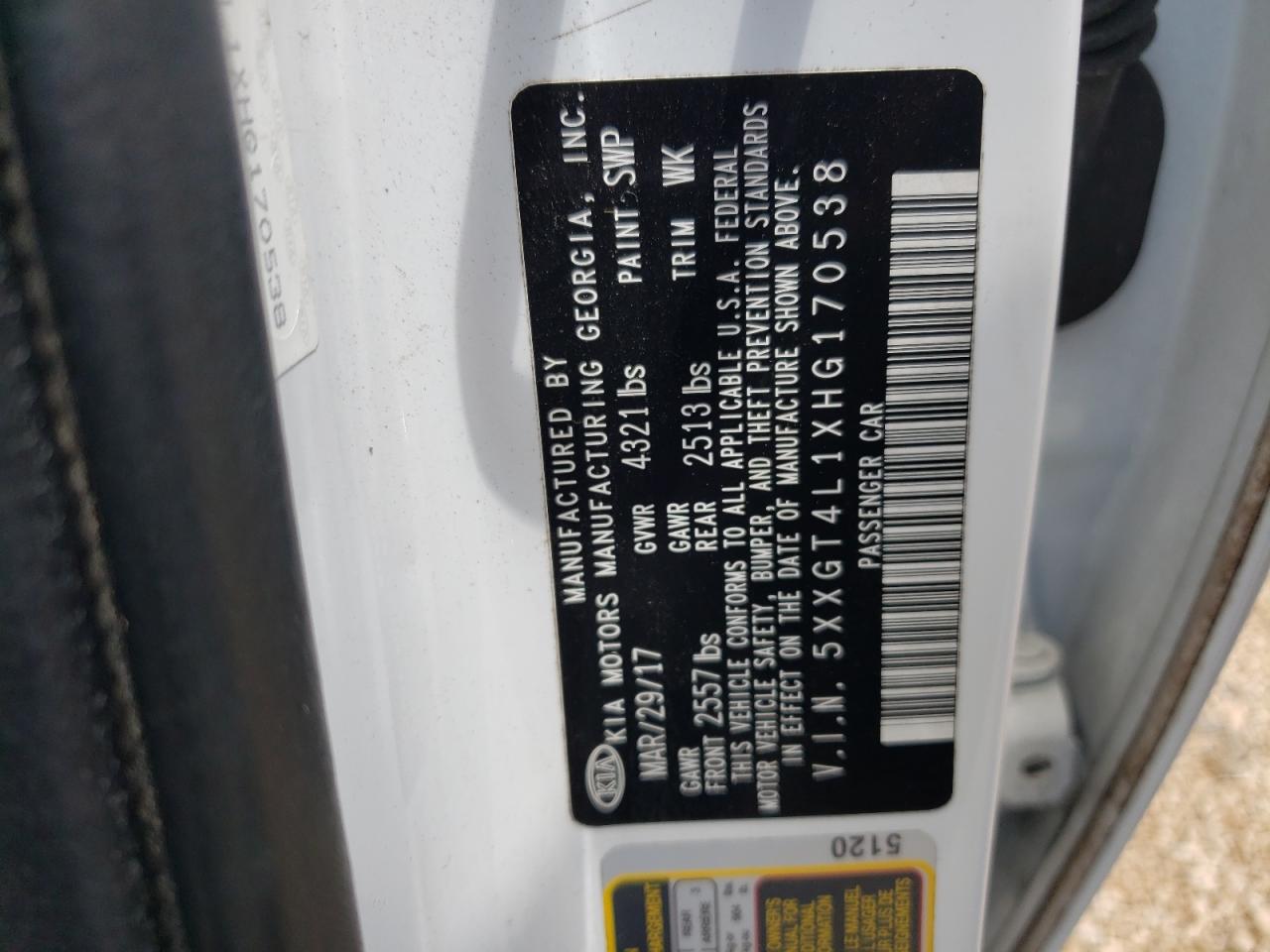 5XXGT4L1XHG170538 2017 Kia Optima Lx