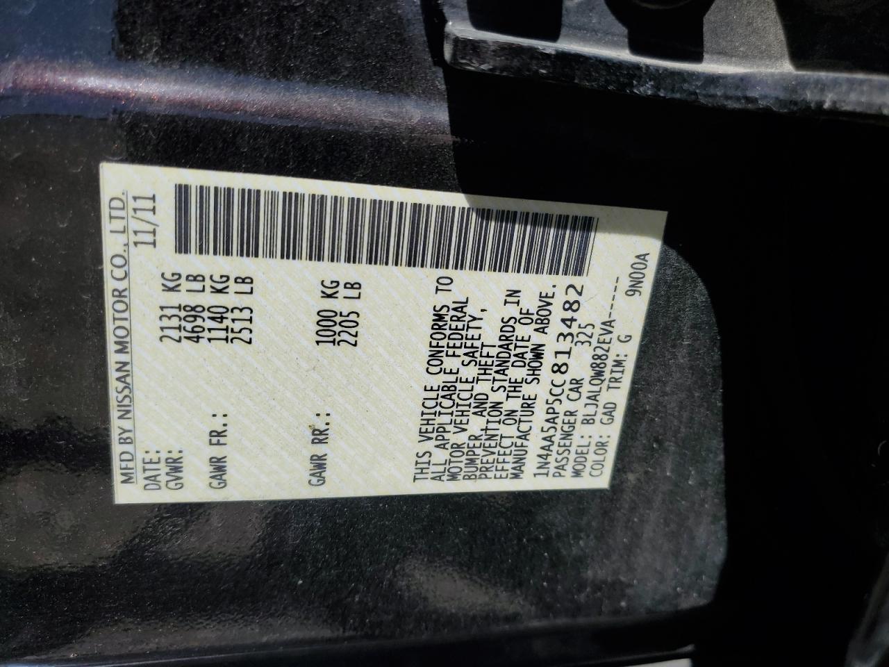 1N4AA5AP5CC813482 2012 Nissan Maxima S