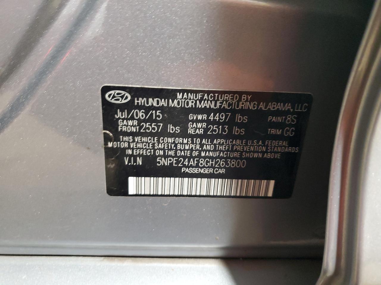 5NPE24AF8GH263800 2016 Hyundai Sonata Se