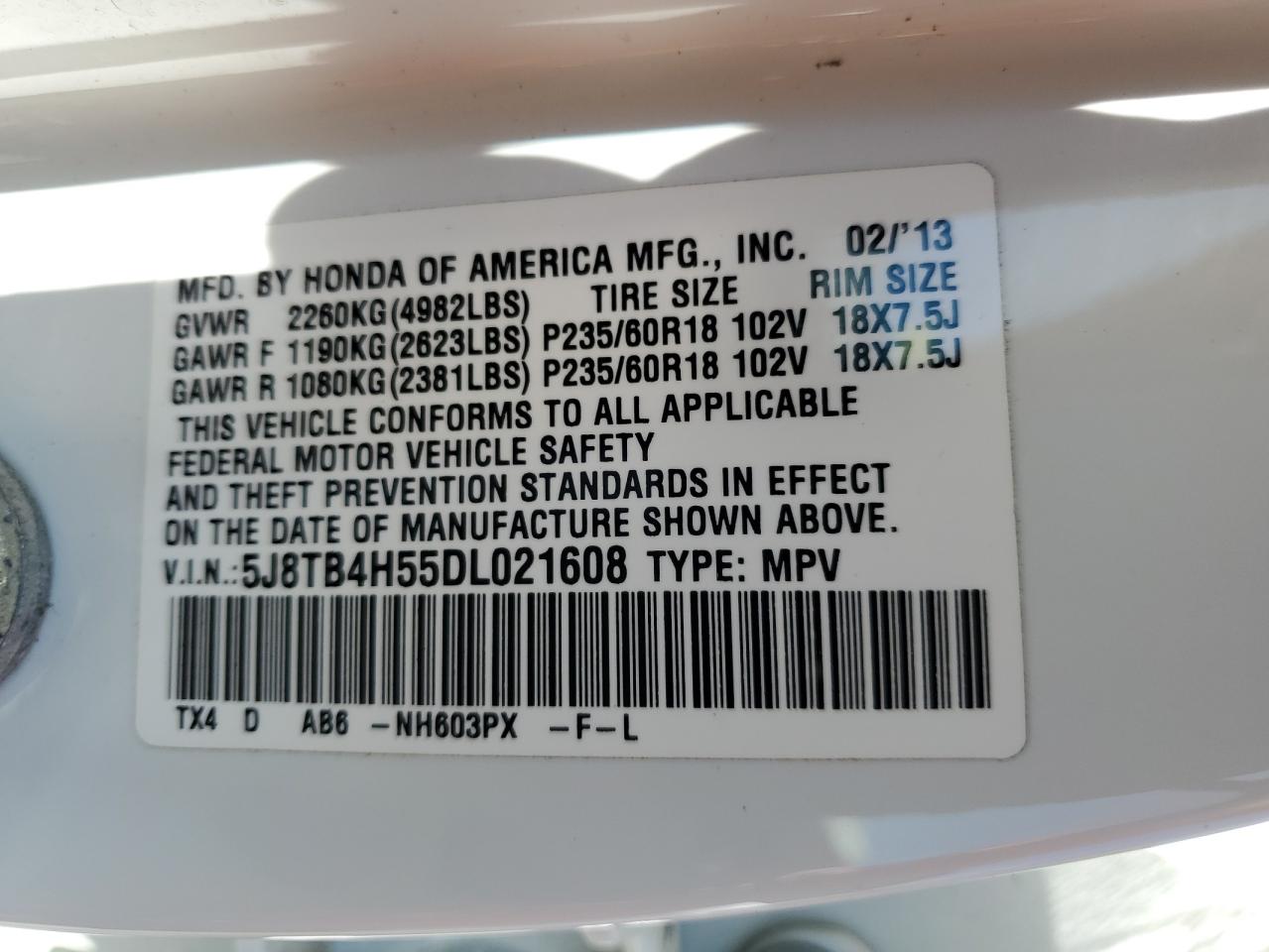 5J8TB4H55DL021608 2013 Acura Rdx Technology
