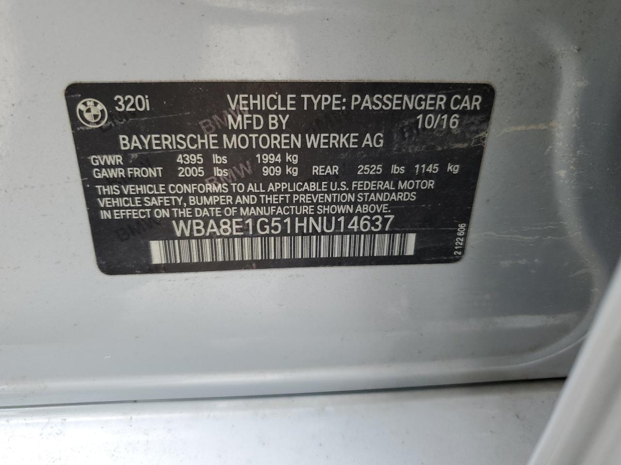 WBA8E1G51HNU14637 2017 BMW 320 I