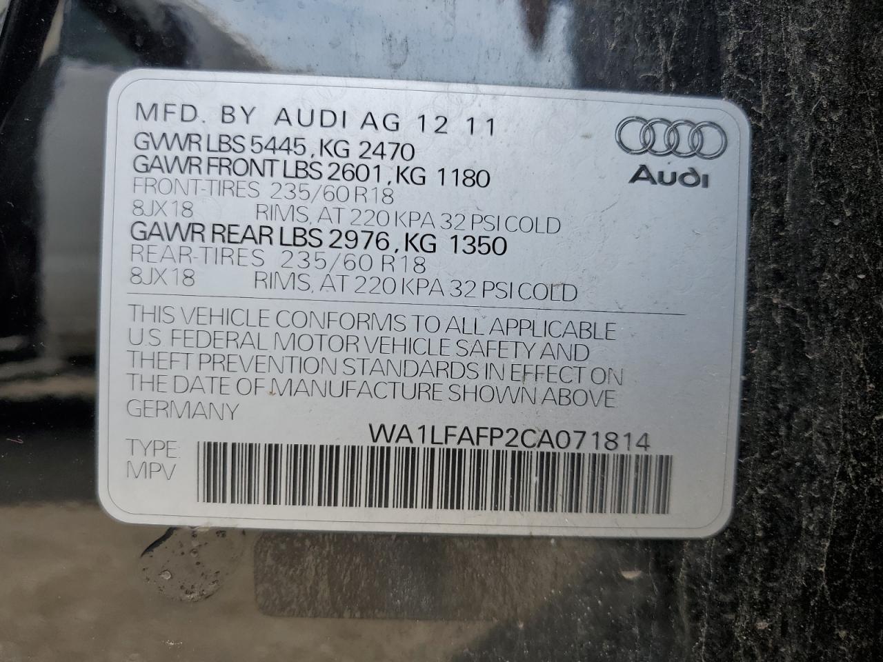 WA1LFAFP2CA071814 2012 Audi Q5 Premium Plus