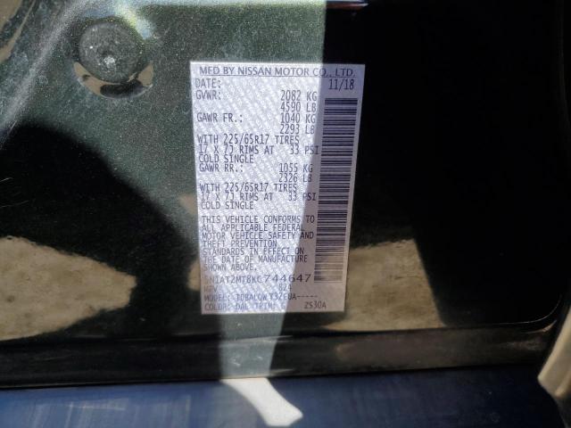 2019 Nissan Rogue S VIN: 5N1AT2MT8KC744647 Lot: 51418574