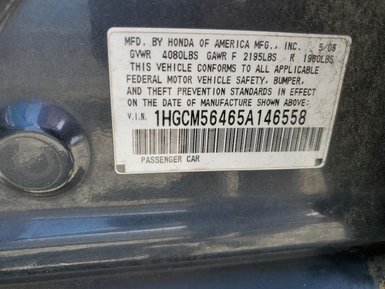 1HGCM56465A146558 2005 Honda Accord Lx