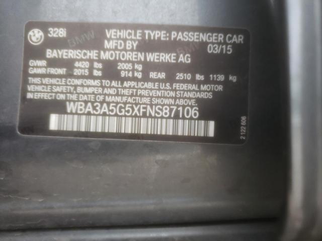 2015 BMW 328 I VIN: WBA3A5G5XFNS87106 Lot: 49848464