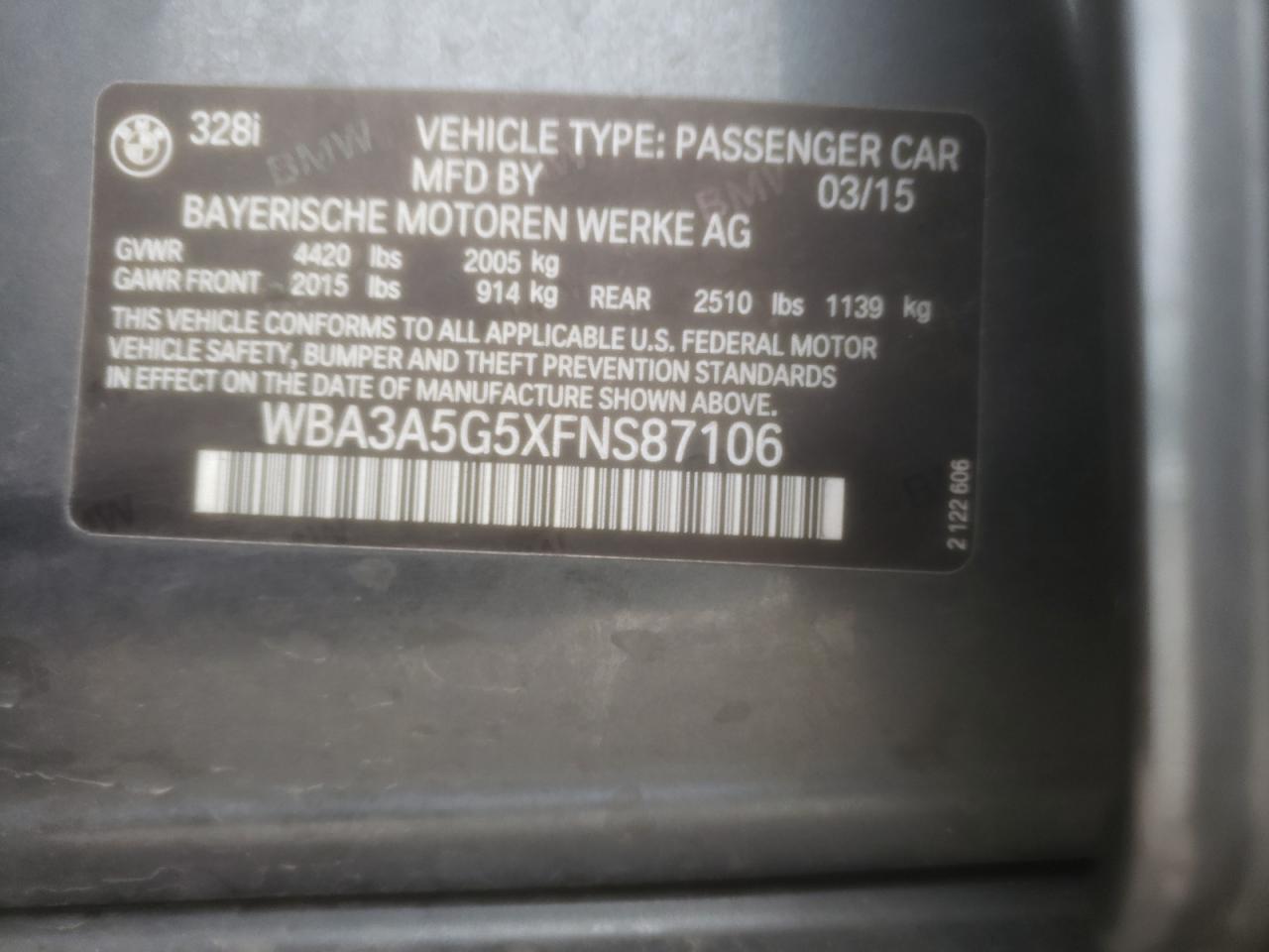 WBA3A5G5XFNS87106 2015 BMW 328 I