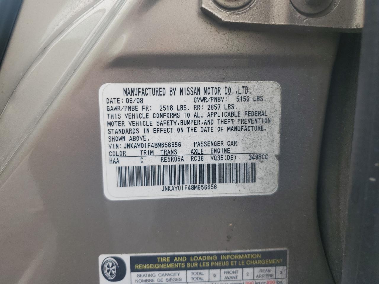 JNKAY01F48M656656 2008 Infiniti M35 Base