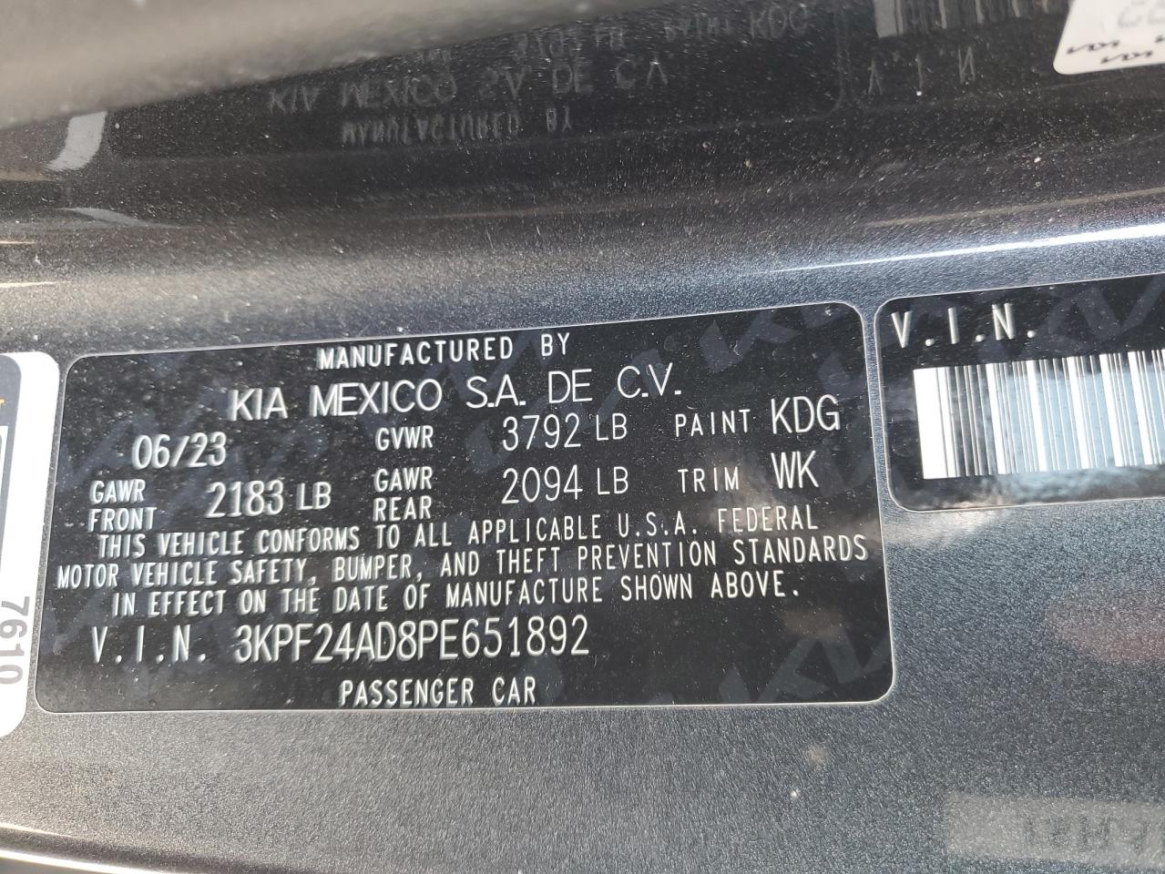 3KPF24AD8PE651892 2023 Kia Forte Lx