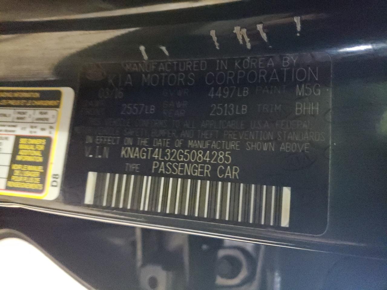 KNAGT4L32G5084285 2016 Kia Optima Lx