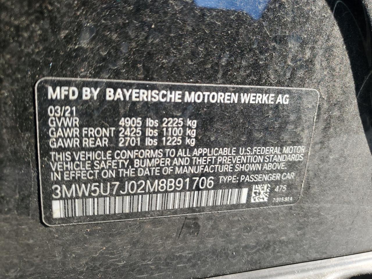 3MW5U7J02M8B91706 BMW M340i 2021. Фото: 11