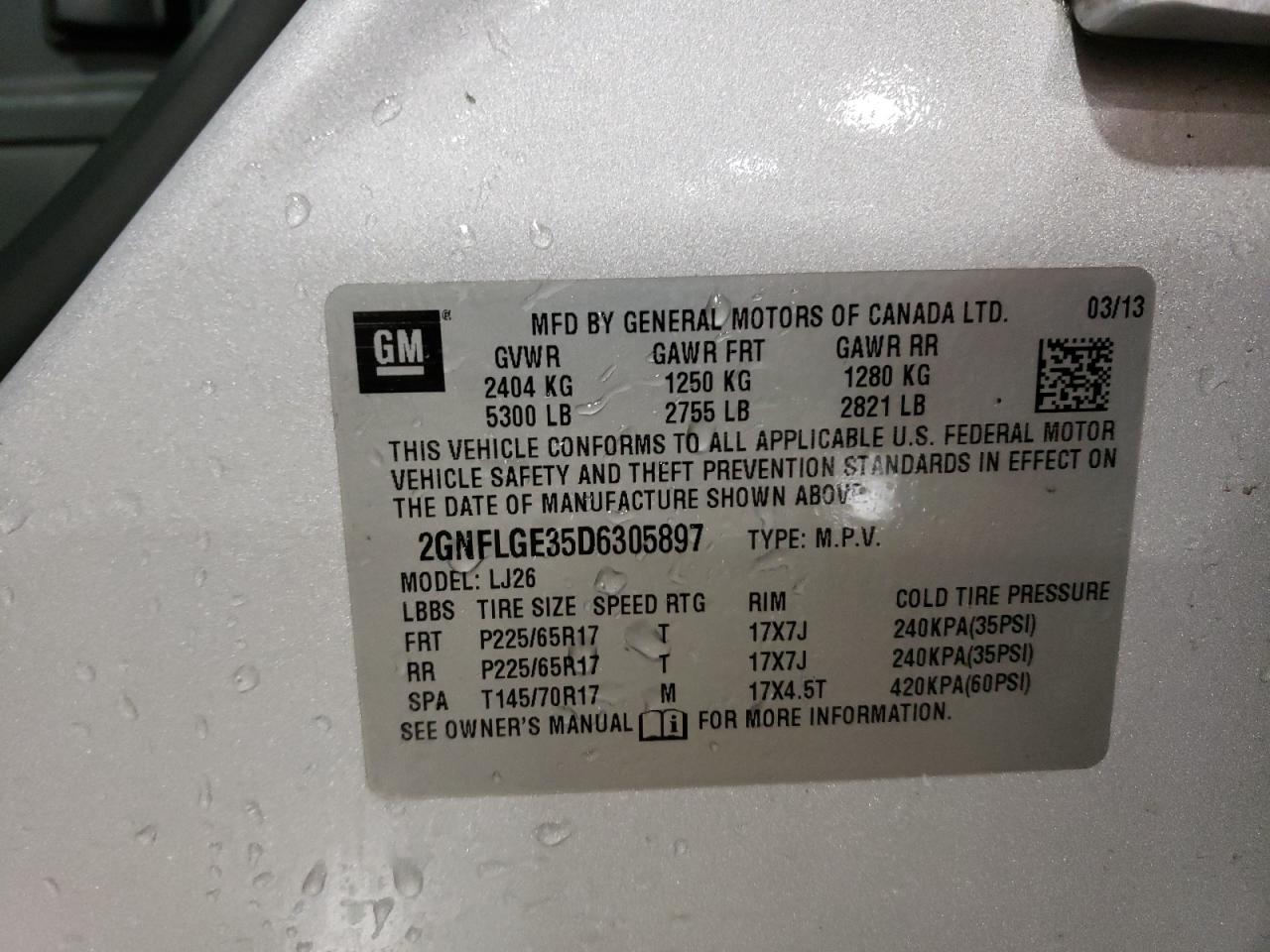 2GNFLGE35D6305897 2013 Chevrolet Equinox Ltz