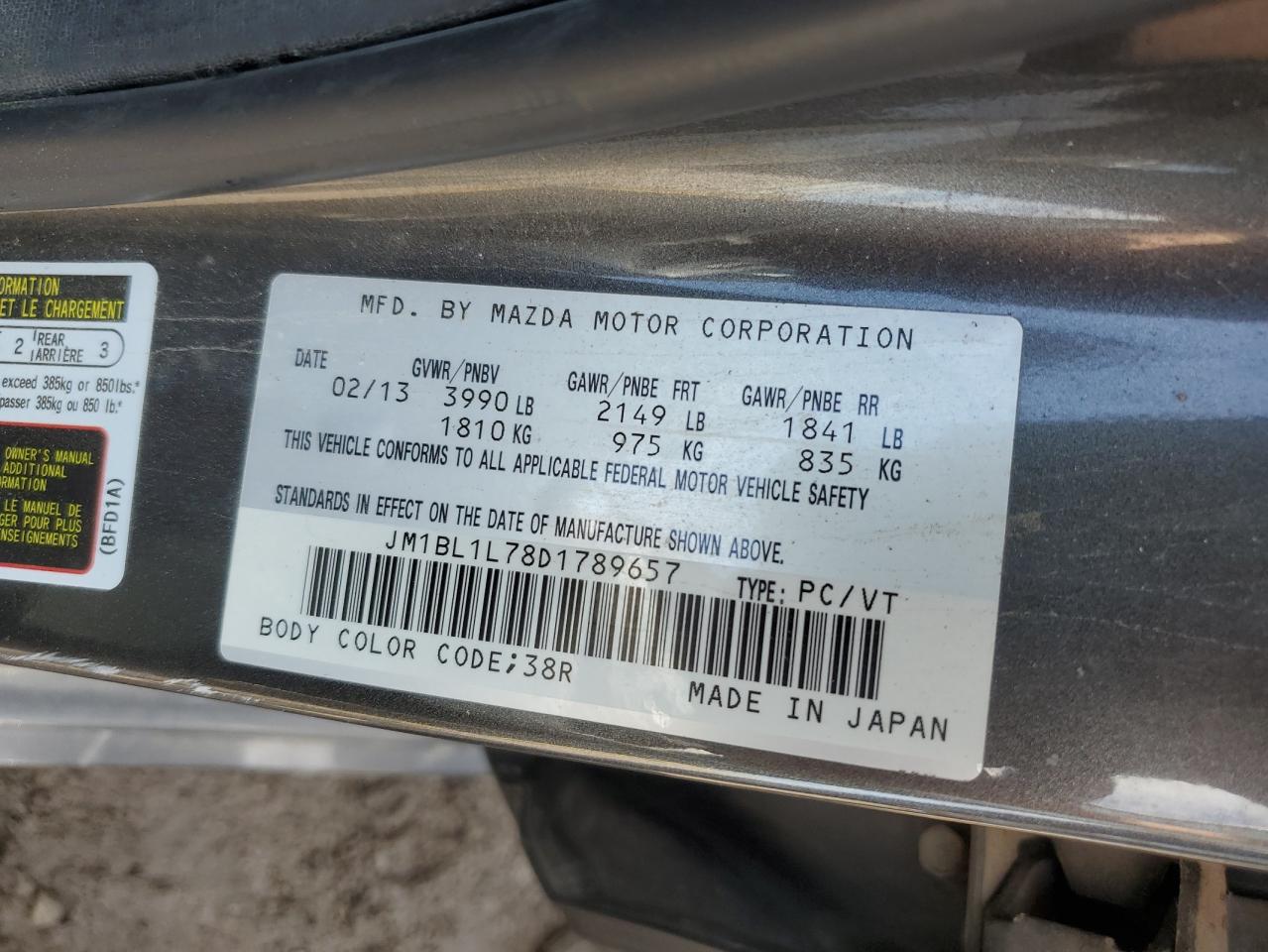 2013 Mazda 3 I vin: JM1BL1L78D1789657