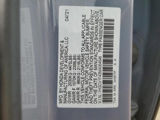 2021 Honda Accord Sport Se VIN: 1HGCV1F43MA064548 Lot: 51194064