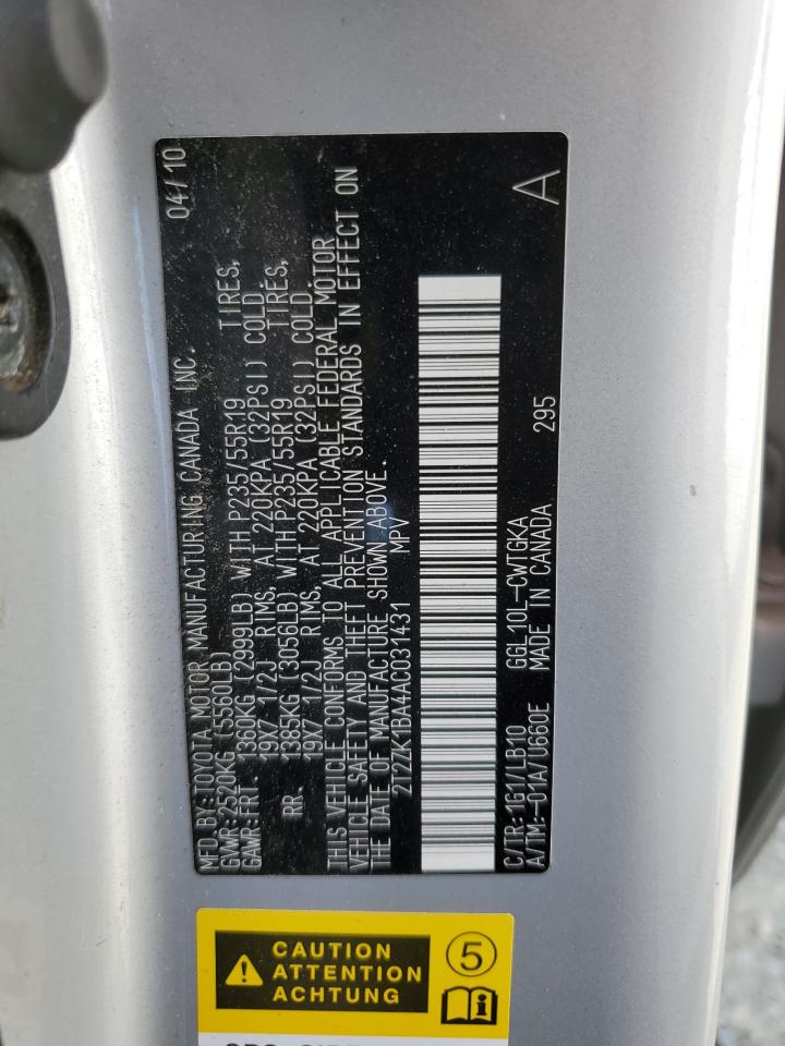 2T2ZK1BA4AC031431 2010 Lexus Rx 350