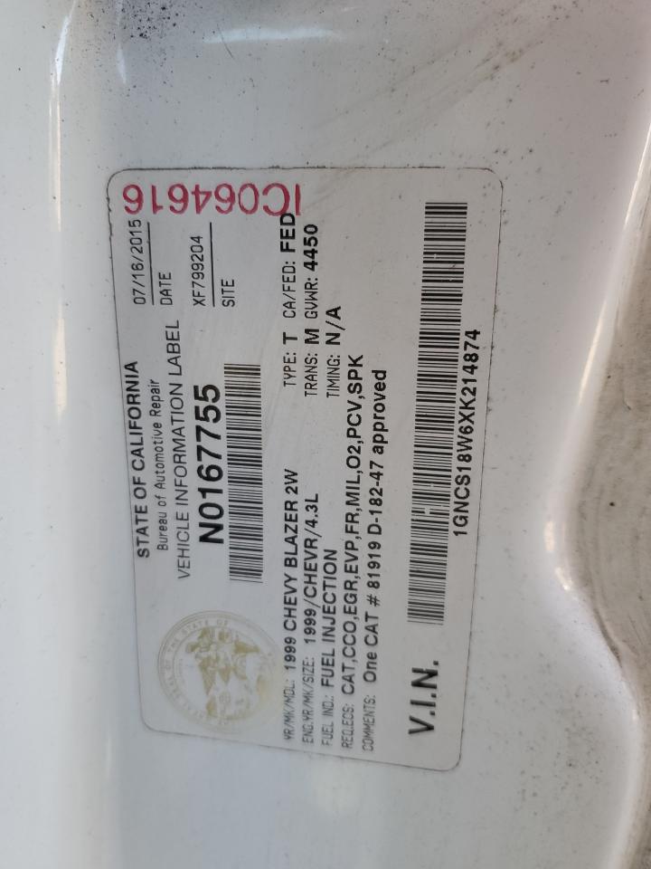1GNCS18W6XK214874 1999 Chevrolet Blazer