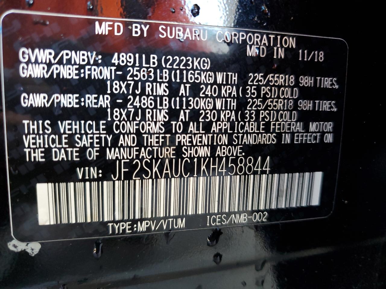 JF2SKAUC1KH458844 2019 Subaru Forester Limited