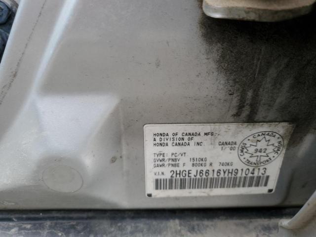 2000 Honda Civic Base VIN: 2HGEJ6616YH910413 Lot: 49594944