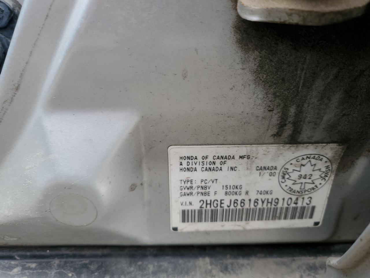 2HGEJ6616YH910413 2000 Honda Civic Base