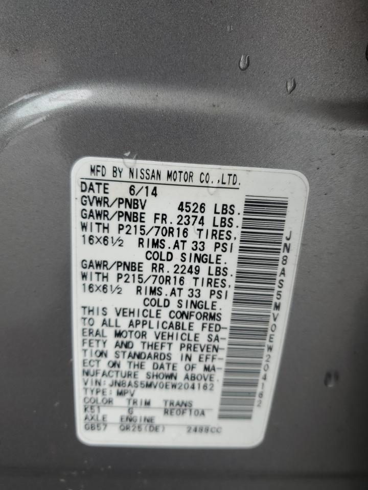 JN8AS5MV0EW204162 2014 Nissan Rogue Select S