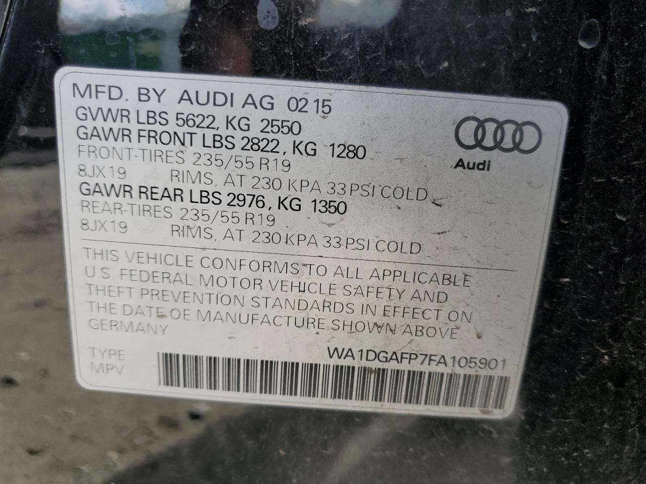 WA1DGAFP7FA105901 2015 Audi Q5 Premium Plus