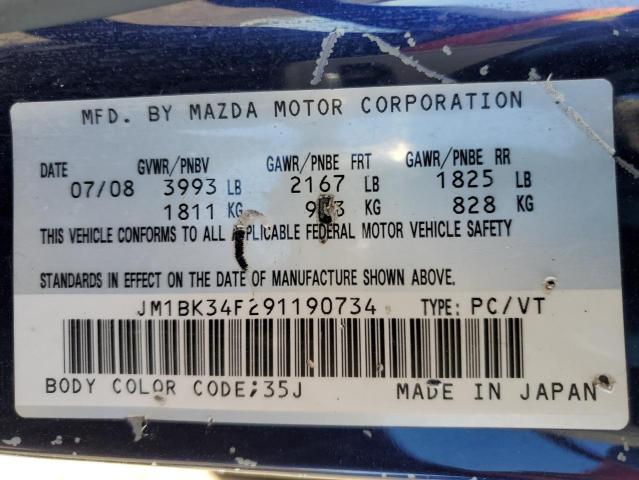 2009 Mazda 3 I VIN: JM1BK34F291190734 Lot: 52453554