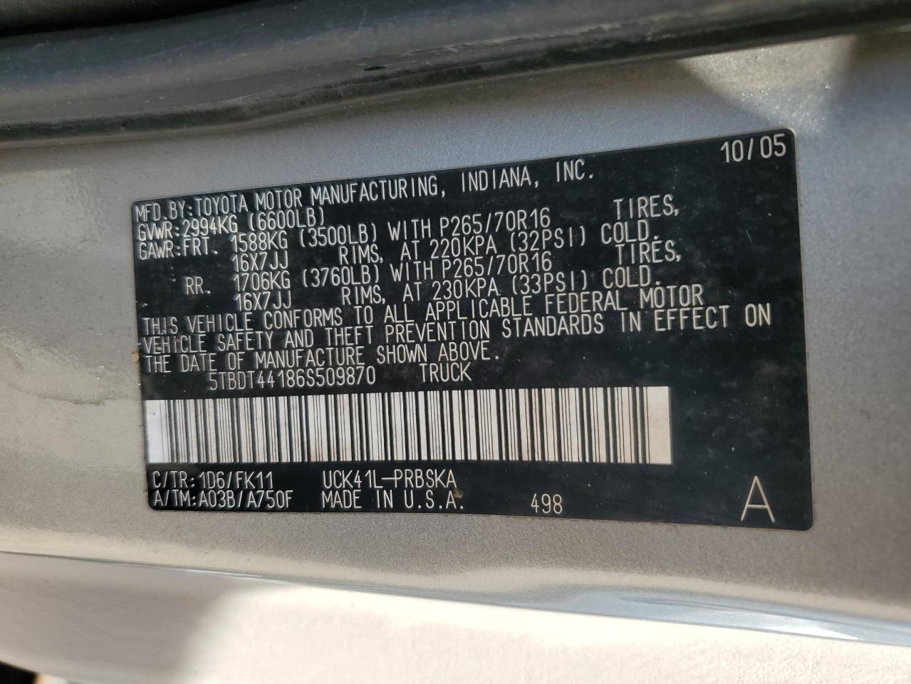 5TBDT44186S509870 2006 Toyota Tundra Double Cab Sr5