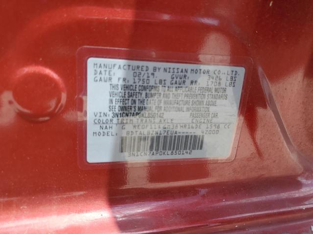 2019 NISSAN VERSA SEDA 3N1CN7AP0KL850142