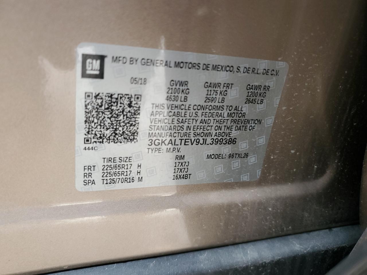 3GKALTEV9JL399386 2018 GMC Terrain Sle