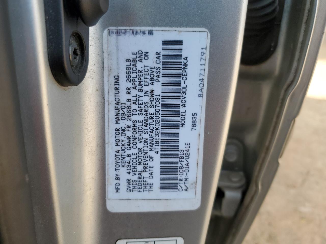 4T1BE32K02U507031 2002 Toyota Camry Le