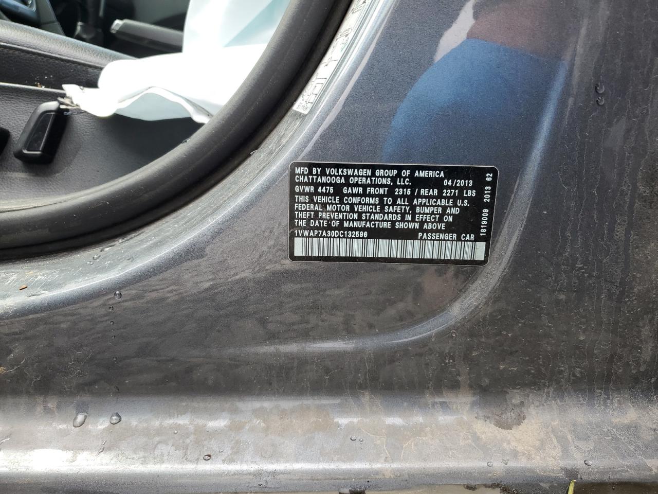 1VWAP7A30DC132596 2013 Volkswagen Passat S