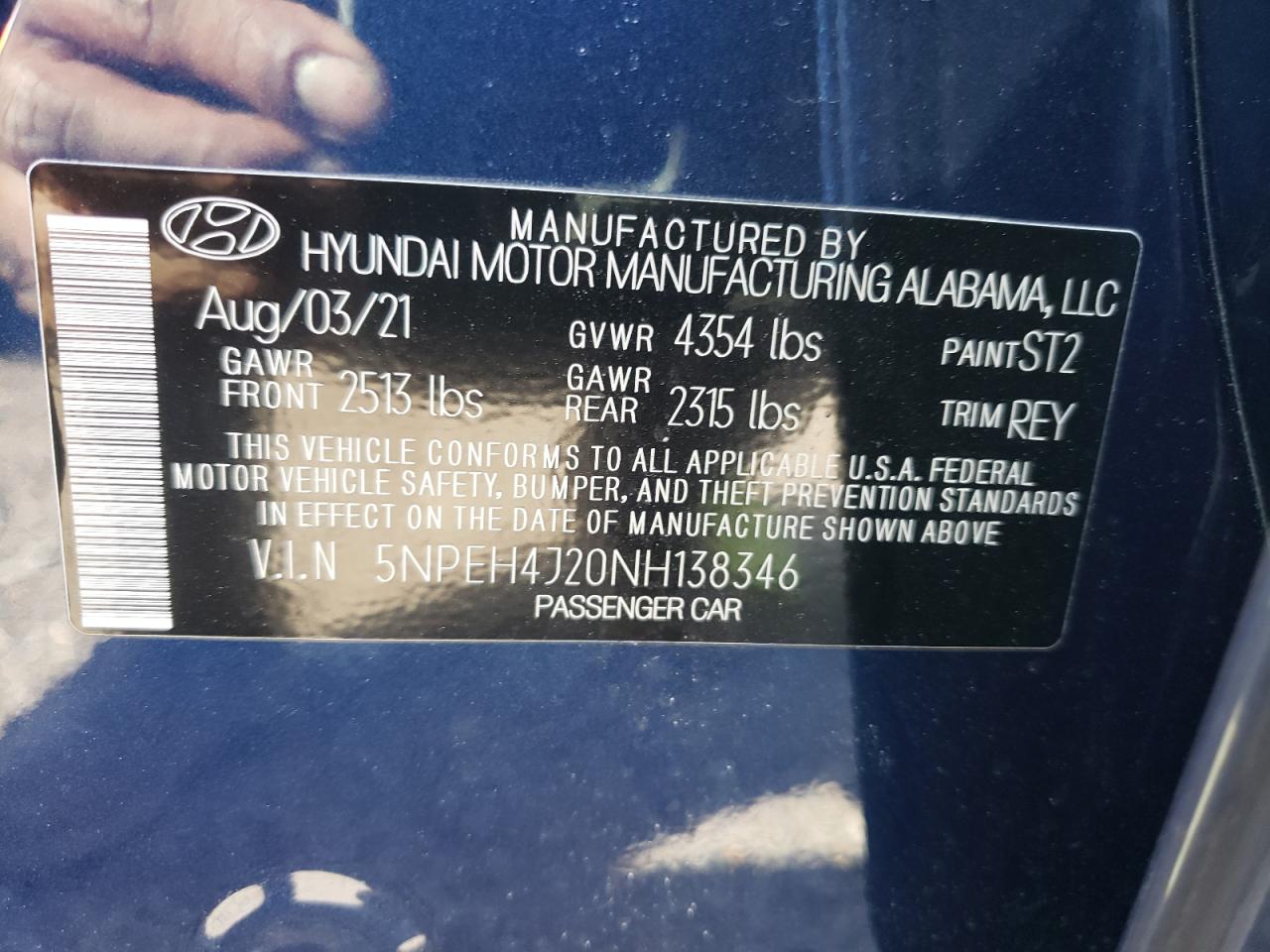 5NPEH4J20NH138346 2022 Hyundai Sonata Limited