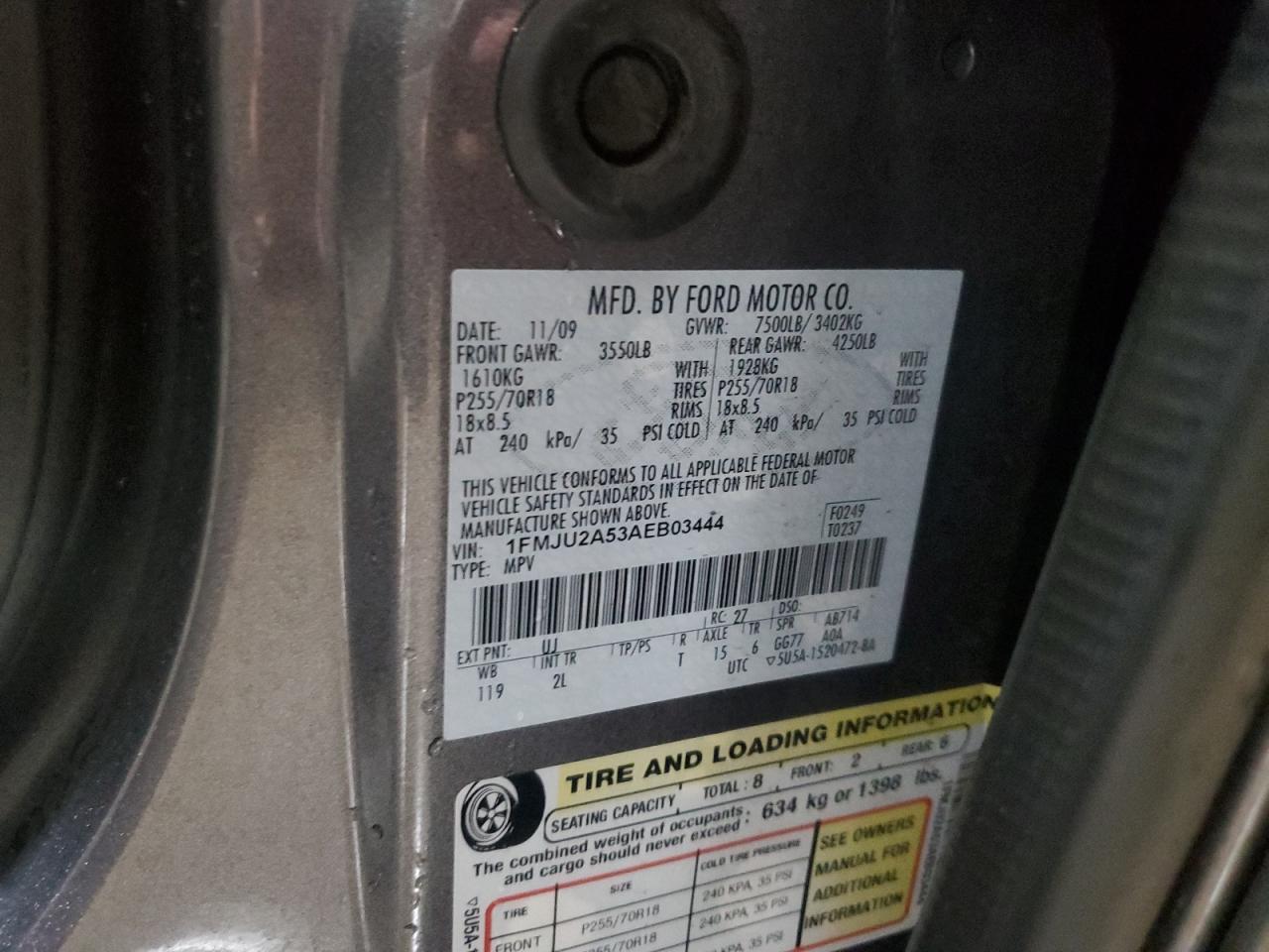 1FMJU2A53AEB03444 2010 Ford Expedition Limited