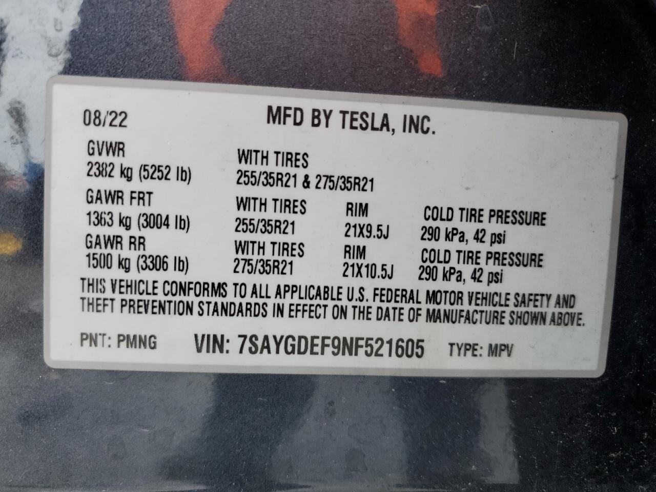 7SAYGDEF9NF521605 2022 Tesla Model Y