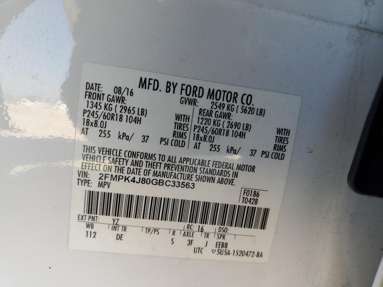 2FMPK4J80GBC33563 2016 Ford Edge Sel