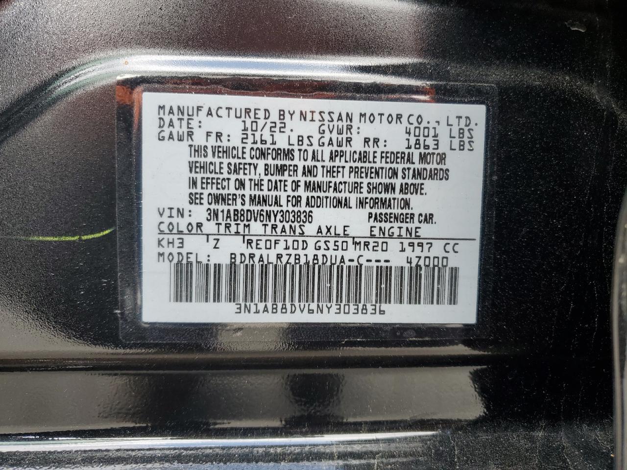 2022 Nissan Sentra Sr vin: 3N1AB8DV6NY303836