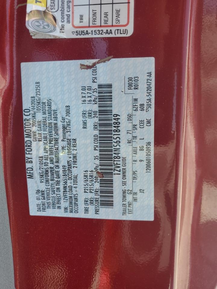 1ZVFT84N565184849 2006 Ford Mustang