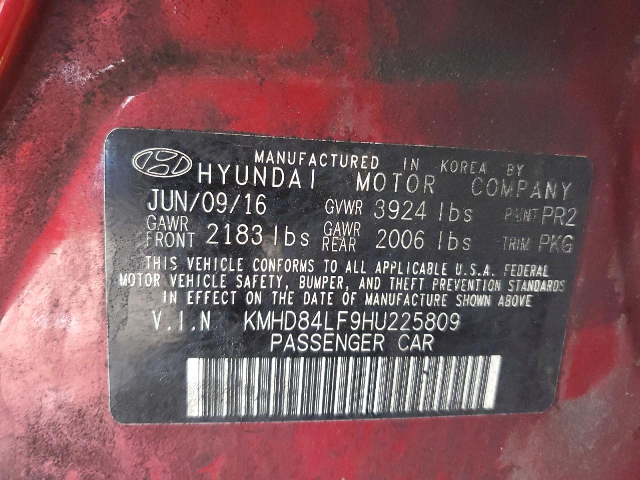 KMHD84LF9HU225809 2017 Hyundai Elantra Se