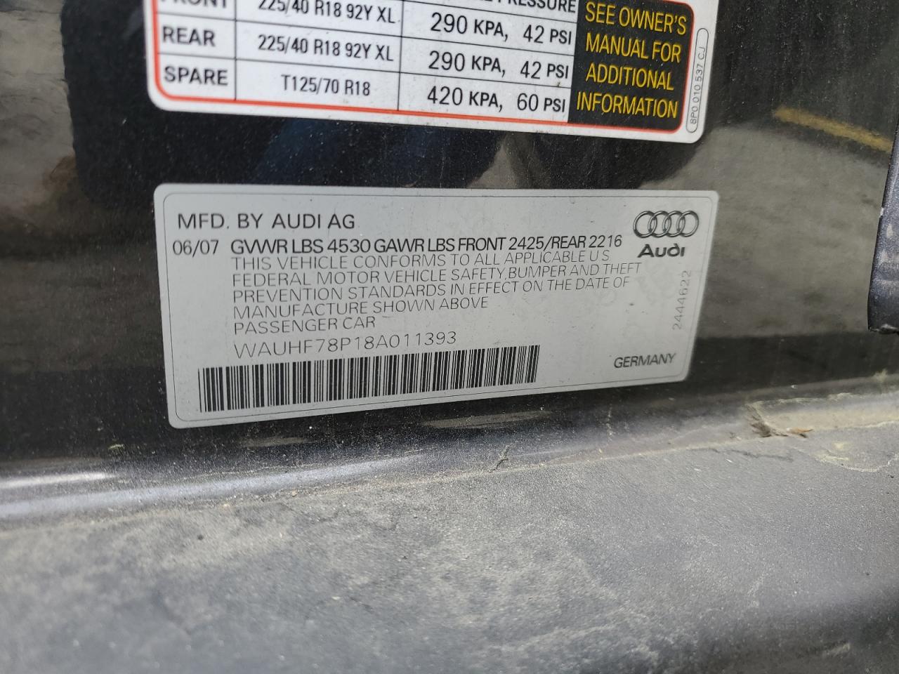 WAUHF78P18A011393 2008 Audi A3 2.0