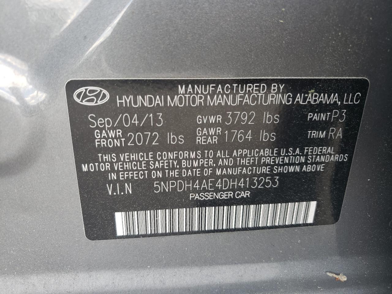 5NPDH4AE4DH413253 2013 Hyundai Elantra Gls