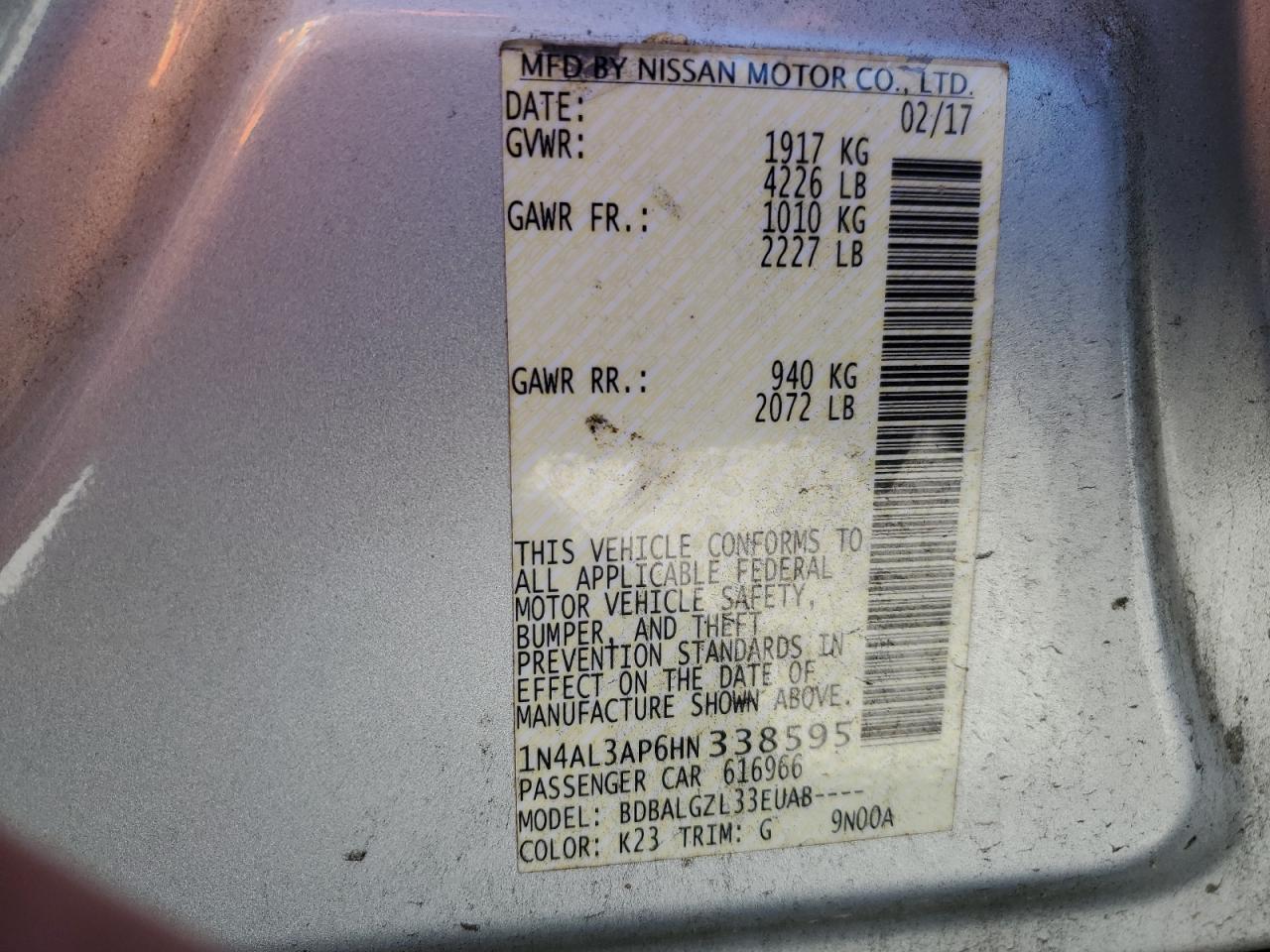 1N4AL3AP6HN338595 2017 Nissan Altima 2.5