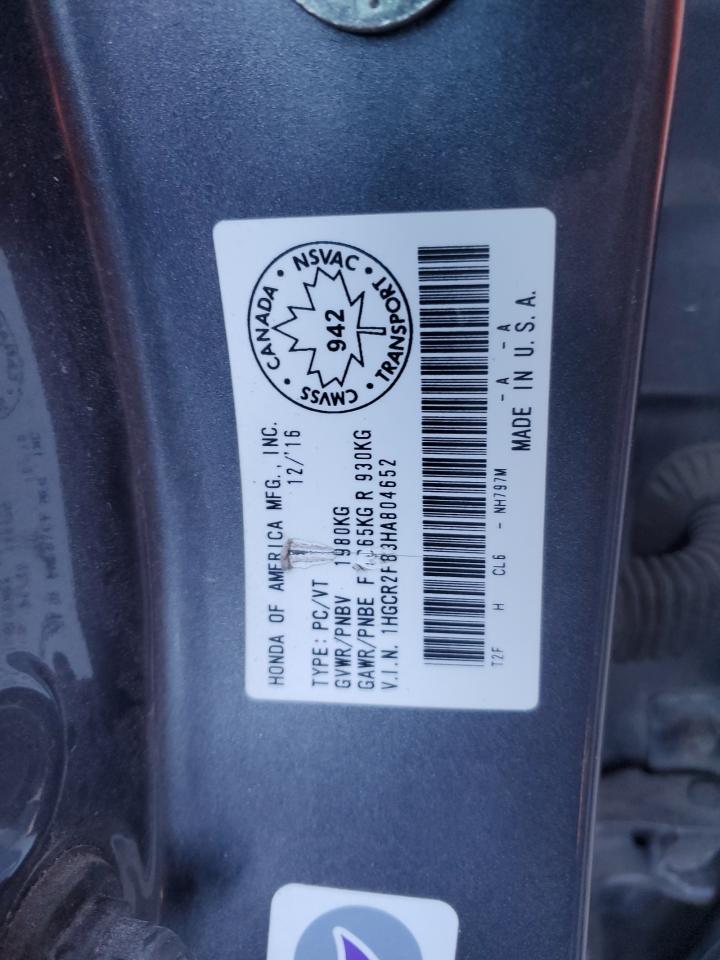 1HGCR2F83HA804652 2017 Honda Accord Exl