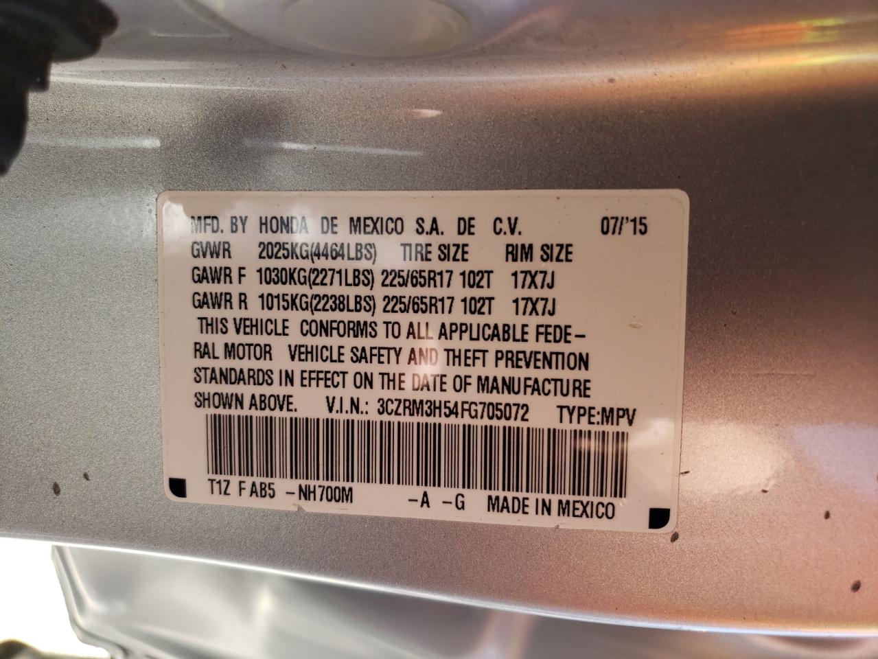 3CZRM3H54FG705072 2015 Honda Cr-V Ex