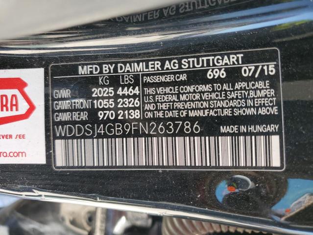 2015 Mercedes-Benz Cla 250 4Matic VIN: WDDSJ4GB9FN263786 Lot: 51756894