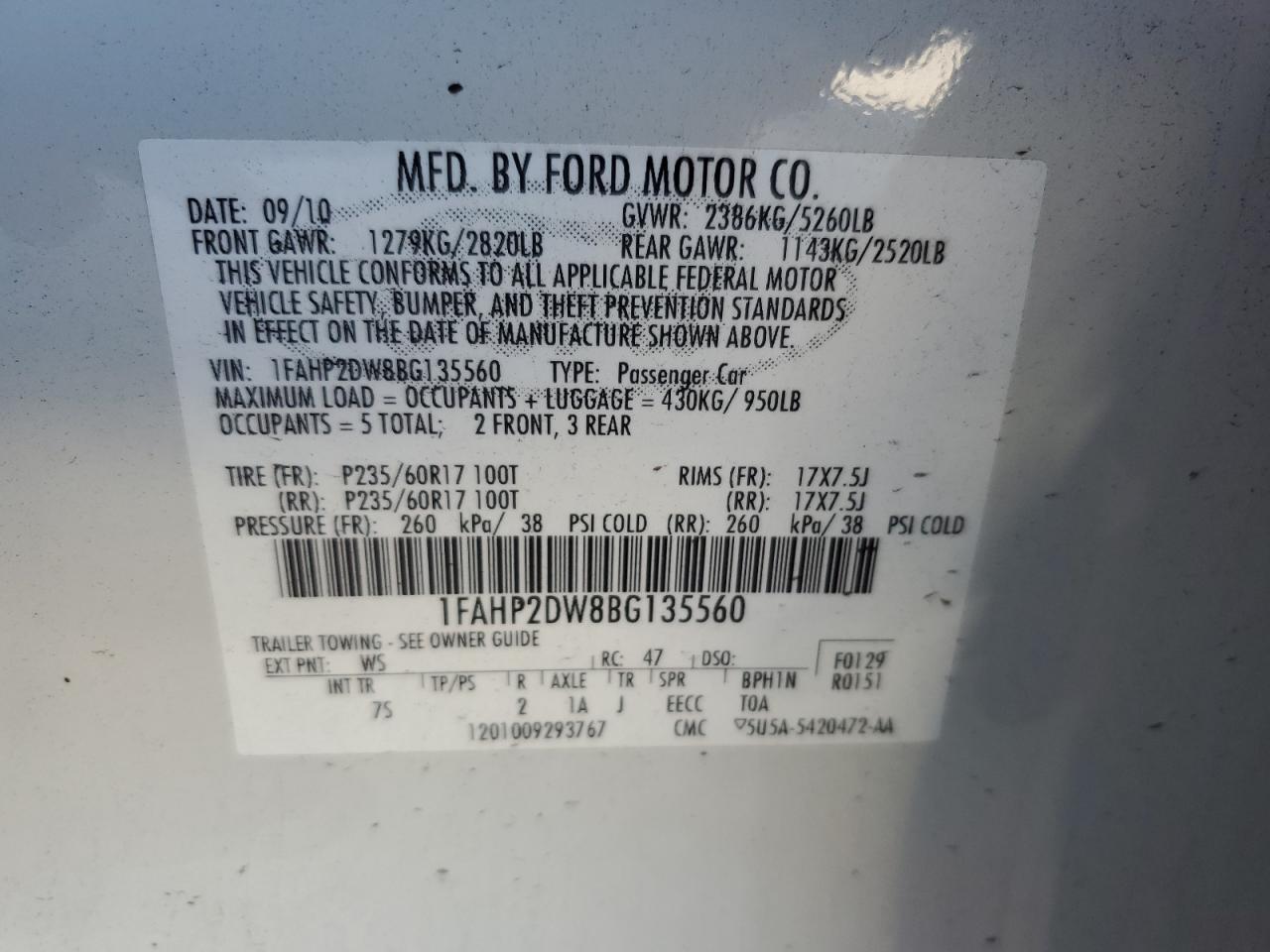 1FAHP2DW8BG135560 2011 Ford Taurus Se