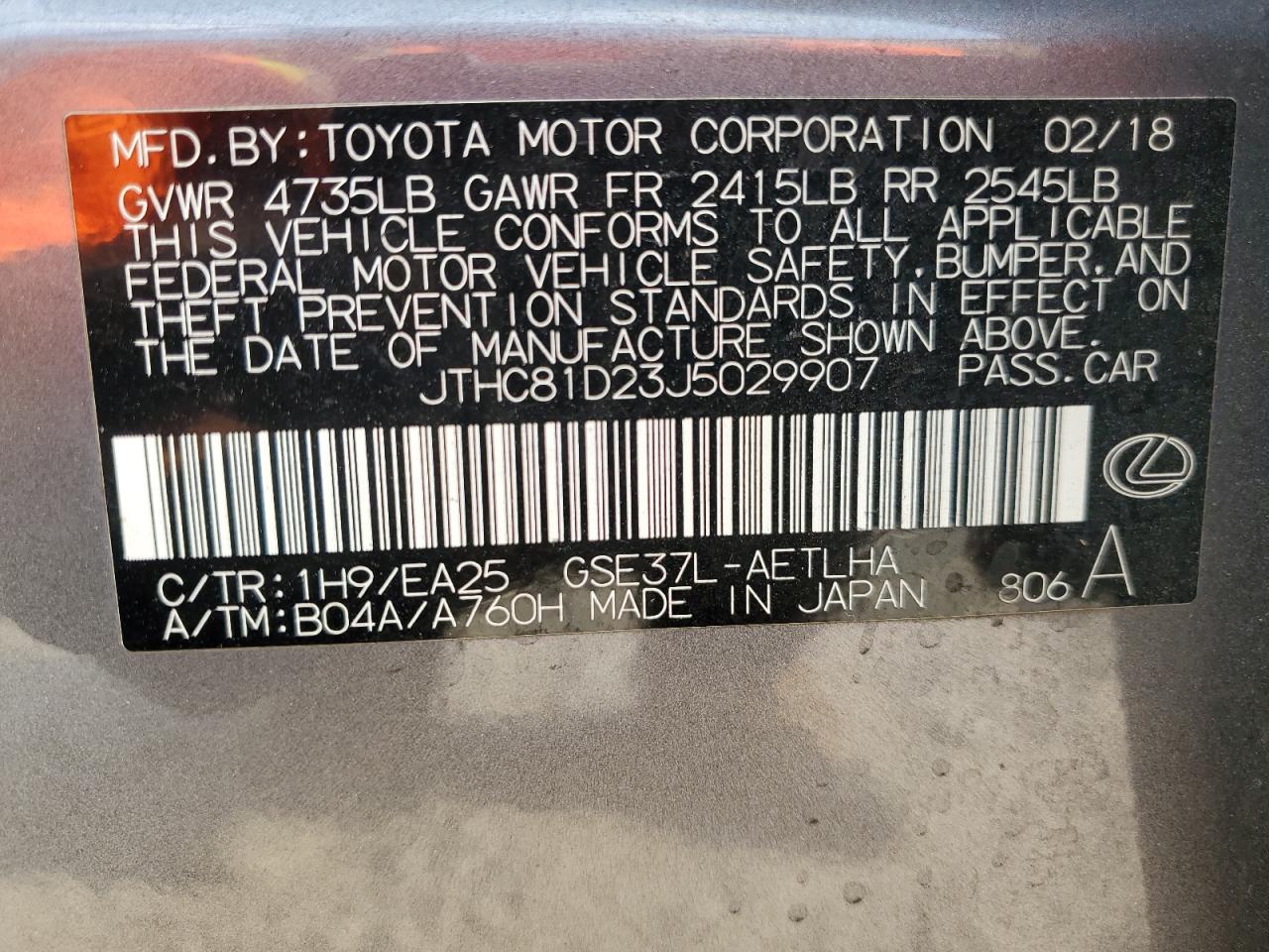 JTHC81D23J5029907 2018 Lexus Is 300