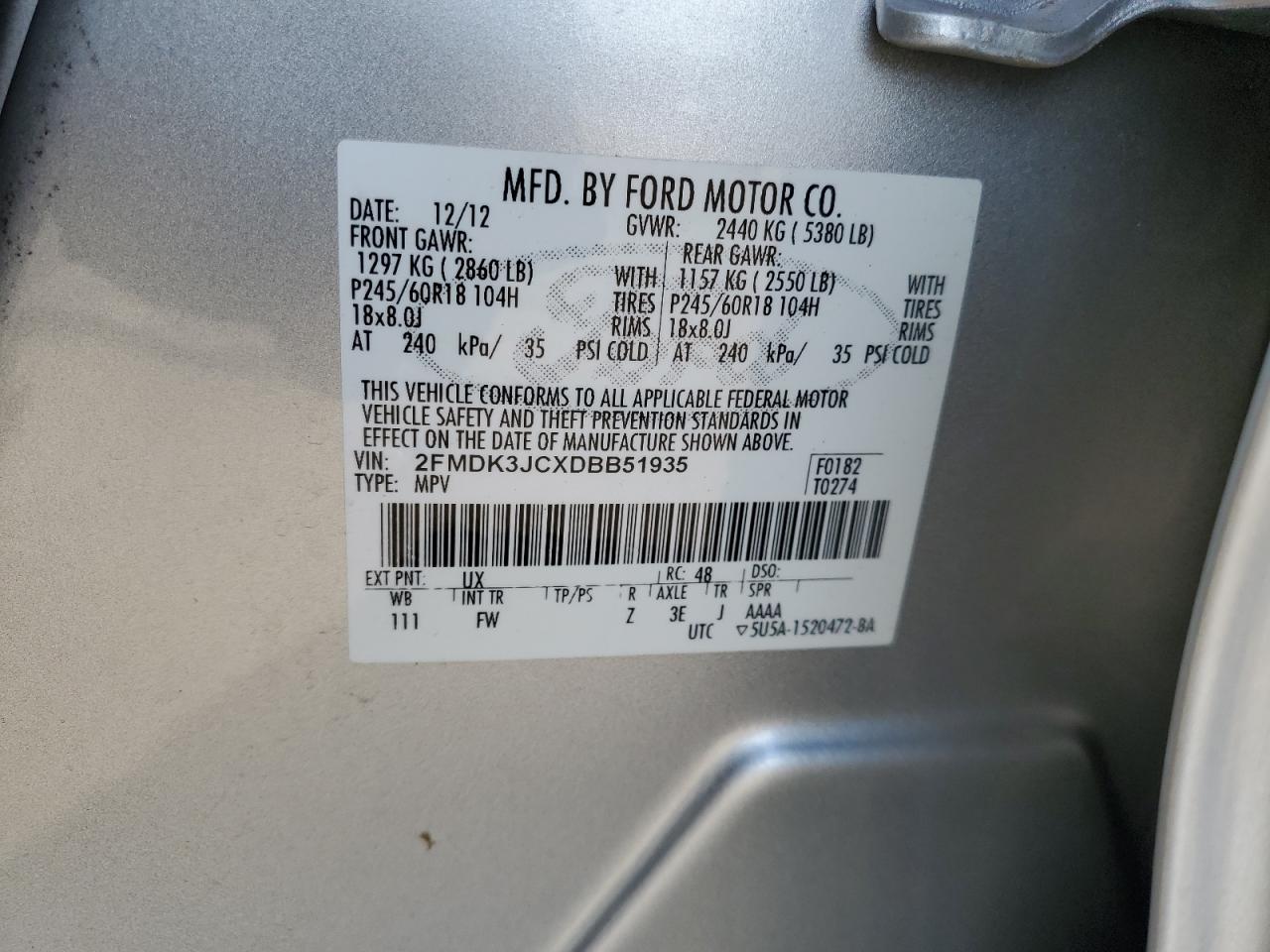 2FMDK3JCXDBB51935 2013 Ford Edge Sel