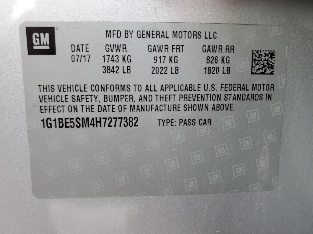 1G1BE5SM4H7277382 2017 Chevrolet Cruze Lt