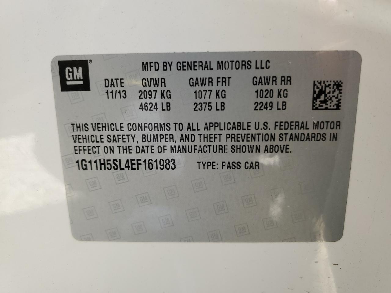 1G11H5SL4EF161983 2014 Chevrolet Malibu Ltz